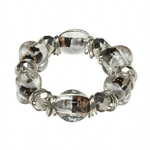 Handcrafted Silver Black and Clear Copper Foil Lampwork Beads Stretch Bracelet
